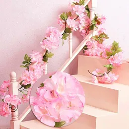 Ghirlande di fiori decorativi 2,3 m Sakura Rattan High Simulation Cherry Blossom Flower Artificial Wedding Wall Home Decor