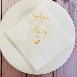 Tovaglioli di carta da tavola personalizzati per sposa e sposo con stampa in oro Tovagliolo di carta con nome inciso unico Forniture per bomboniere personalizzate 220712