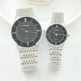 Armbandsur Wilon Brand Woman Man Par Simple Leisure Business Watches Full rostfritt stålklocka Elegant Quartz 2 Pin Clock Hect22