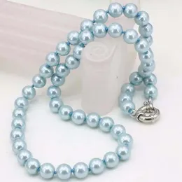 Long 18 "8mm Light Blue Akoya Shell Pearl Necklace