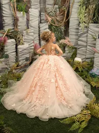 Adorável vestido de flor de flor de renda curva o primeiro vestido de comunhão infantil princesa tule tule ball vestido de casamento de festas de casamento 4-8 anos mc2300