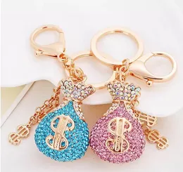 Crystal Keychains Kvinnor Girls Rhinestone Bag Key Chains Ring Holder US Dollar Design Metal Pendant Charm Keyring For Car Keys Accessories