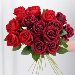 Single Flanell Rose Simulation Flower Home Wedding Hotel Valentine's Day Gift Rose Silk Flower GC1434