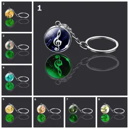 Keychains Luminous Music Symbol Keychain Double-Sided Glass Ball Note Pendant Glowing Jewelry Car Keyring Accessories Gift