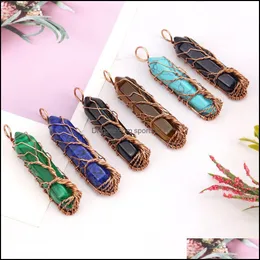 Arts And Crafts Healing Crystal Natural Stone Hexagon Pillar Charms Necklaces Twine Copper Tree Of Life Wire Wrap Pendant A Sports2010 Dhtqg