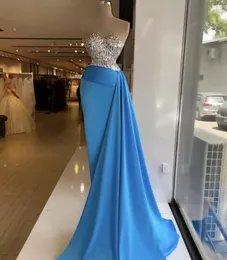 GORĄCO! Elegancki Niebieski Syrenki Suknie Wieczorowe Kryształ Zroszony Sweetheart Formalne Prom Suknie Custom Made Plus Size Pageant Wear Party Dress