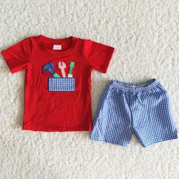 衣料品セット卸売キッズブティックファッション男の子の服のツール刺繍女の子兄弟夏の服装