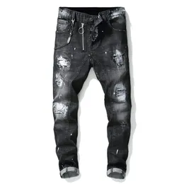 2022 Herren Rips Stretch Schwarz Designer-Jeans Mode Slim Fit gewaschene Motorrad-Denim-Hosen Getäfelte Jeans für Männer Skinny Hip HOP-Hose A16 Hosen neu Verkaufsgröße 30-38