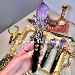 Roher Amethyststein, natürlicher schwarzer Obsidian-Spitzenstab, perfektes Geschenk für Hexen, Wahrsagungswerkzeug, rituelle Altarschutzzauber, die die Aktivierung des Kristallgitters manifestieren