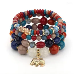 Fios de miçangas de contas de vidro Bohemian Bracelet Set para mulheres de estilo étnico de estilo étnico Vintage Bracelets de charme de elefante de camada INTE22