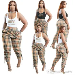 Mode Plaid Printed Pants Set för kvinnor 2022 Designer Summer Outfits 4XL 5XL Crop Tank Top Ladies Two Pieces Matching Set