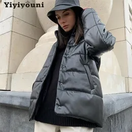 Yiyiyouni zima ciepłe bawełniane kurtki skórzane kurtki kobiety swobodne zagęszczanie wyściełane parkas kobiety duże solidne płaszcze kobiet 201201