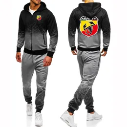 Men's Tracksuits Spring And Autumn ABARTH Logo Set Harajuku Zip Up Jackets Sport Suits College Male Gradient Hoodies Hooded Sweatpant SetMen