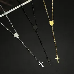 3mm Cross Crucifix Religijne katolickie wisior Naszyjnik Klasyczne koraliki różańcowe dla dzieci łańcuch ze stali nierdzewnej
