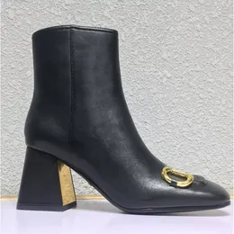 Klasyczne buty buty dla kobiet luksusowy projektant 100% skórzany wewnętrzny zamek błyskawiczny wysokie obcasy palca kwadratowy palec kwadratowy 7,5 cm Chunky Obcowanie buty kostki duże rozmiar 35-42