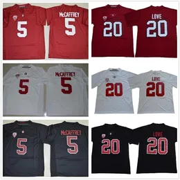 XFLSP NCAA Stanford Cardinal # 20 Bryce Love Jersey White Red Home بعيدا مخيط رجل # 5 Christian Mccaffrey كلية الفانيلة كرة القدم