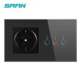 Interruttore sensore tattile standard SRAN UK con presa pannello in cristallo bianco 220V 16A presa a muro con interruttore luce 3gang 1way T200605