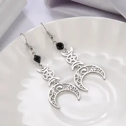 Dangle & Chandelier Dawapara Crescent Goddess Black Birthstone Stainless Steel Earrings Triple Moon Wicca Pentagram Gothic Drop EarringsDang