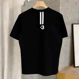 Camiseta de algodón de verano de venta caliente marca Tide Y3 agrega camiseta de manga corta de cuello redondo diseñador de moda Top informal suelto de tres barras