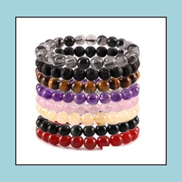 Beaded Strands Bracelets Jewelry Jln Beaded Stone Quartz Amethyst Tiger Eye Lapis Power Beads Gems Stretched Rope Bracelet For Men Women Dr