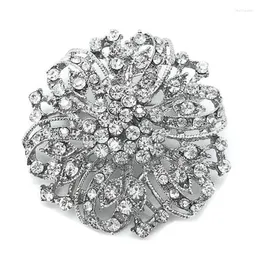 Stift broscher vintage rodium silver pläterat klart strass kristall diamante bröllop blomma bukett brosch 2 tum marc22