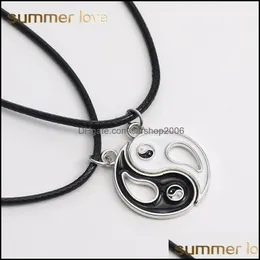 Pendant Necklaces Pendants Jewelry New Black White Couple Rope Chain For Women Men Splice Gossip Tai Chi Yin Yang Christmas Valentine Gift