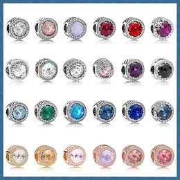 925 Silber für Pandora-Stichperle, mehrfarbig, rund, italienischer Zirkon-Anhänger, baumelnde Charms, Armband-Charm-Perlen, baumelnde DIY-Schmuckzubehör