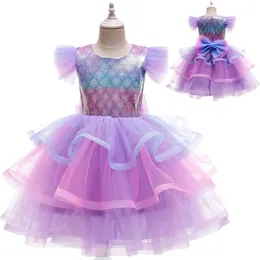 Puffy Meerjungfrau-Kleider für Mädchen mit Farbverlauf, lange Röcke aus Gaze mit großer Schleife, Abendkleid, Prinzessinnenrock, 55an, D3