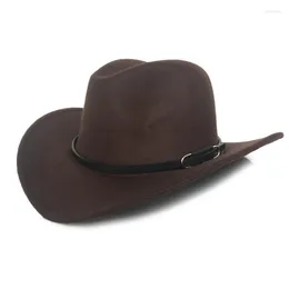 Berets Männer Klassische Mode Große Krempe Cowboy Fedoras Hut Vintage Männlich Leder Outdoor Kappe WomenBerets BeretsBerets Oliv22