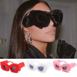 Hip Hop Fluffy Cat Eye Sunglasses Female Vintage Party Eyewear Winter Cute Plush Sunscreen Glasses Funny Cosplay Glasses