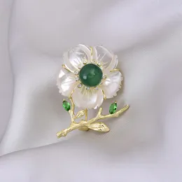 Luxury Shell Flower Brosch Pins For Women Girls With Shining CZ Zircon Green Color Bling Diamond Brosches smycken Tillbehör