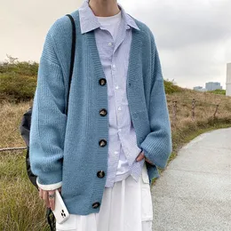 Men Cardigan Autumn Male Outwear Tops Sweaters Knit Solid Loose Casual Preppy Style Korean Fashion Knitwear Coat Pull Homme 220812