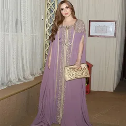 Vestidos Moroccan Kaftan Promドレスライラックラベンダー刺繍アップリケCaftanアラビア語イスラム教徒のイブニングドレスローブDe Soiree Party Dress