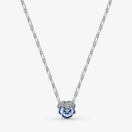 100% 925 sterling silver Blue Pansy Flower Pendant Necklace fashion Wedding Egagement Jewelry making for women gifts