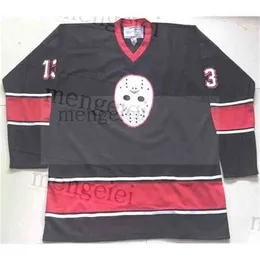 Nik1 Seltenes Vintage 1980 Freitag der 13. Jason Voorhees Hockey-Trikot mit Stickerei und Nähten. Passen Sie Trikots mit beliebiger Nummer und Namen an