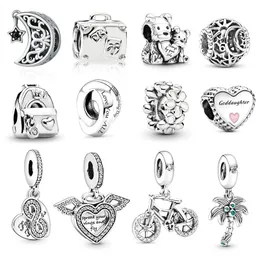 Adatto ai braccialetti Pandora 20pcs figlia madre bicicletta orso albero di cocco argento charms perline ciondolano perline di fascino per il commercio all'ingrosso fai da te gioielli collana europea sterlina