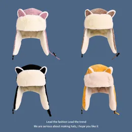 Berets Winter Bomber Hats Women Earflap Warm Caps Gorros Thick Cute Kawaii Animal Bonnet Beanie Hat Ear-Protection Windproof