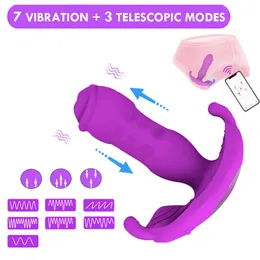 Empurrando plugue anal vibrador wearable borboleta telescópica vibrador clitóris estimulação massagem de próstata brinquedos sexy adultos 7185882