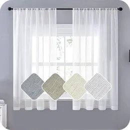 Vorhang-Vorhänge, weiß, durchsichtig, kurze Vorhänge, Leinen-Effekt, für Wohnzimmer, Schlafzimmer, moderner Voile-Tüll, Küche, halbes Fenster, Behandlungen
