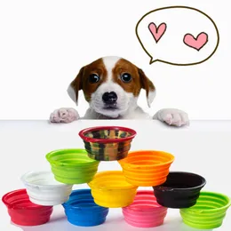 300pcs silicone fordable pet cat dog bowl folding collapsible puppy doggy feeder water food container pet feeder bowls