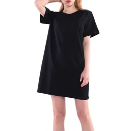 Прорастает базовый хлопок длинные футболки туника лето повседневная винтажная мода эстетические смешные белые черные топы платье негабариты 220408