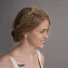 Headpieces Gold Women Blusher Birdcage Veil French Net Accessoire Cheveux Mariage with Clip Accesorios Para el Cabelloheadpieces