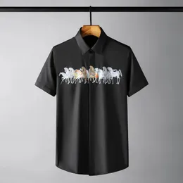 Horses Colored Drawing Male Shirts Luxury Short Sleeve Casual Mens Dress Shirts Summer Slim Fit Party Tuxedo Man