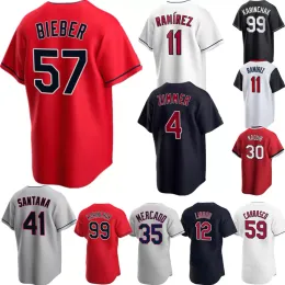 2023 Shane Bieber Jerseys Bradley Zimmer Jose Ramirez Francisco Lindor Carlos Santana Vaughn Mercado Roberto Perez Custom Men Women Youth Baseball Jersey