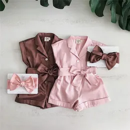 1-6Y Baby Girls kläder ärmlös Turn-Down-krage enstycken Romper Solid Color Girls Jumpsuit Overalls Children Clothing 220525