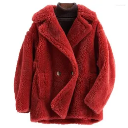 Misto lana da donna 2022 Lunga tosatura delle pecore Cappotto sciolto in pelle e pelliccia Risvolto Agnello Donna Bery22
