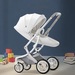 Barnvagnar# lyxig baby barnvagn kan sitta och ligga tvåvägs vikbar född vit äggskal pu läder cariagestrollers#