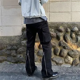 Rücken Reißverschluss Taschen Retro schwarze Overalls für Männer und Frauen Streetwear lässige Oversize -Frachthose Loose Vibe Style Hosen 220712