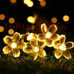 Luzes de fadas solares ao ar livre iluminadas Festoon String Flor de cerejeira 12m 7m luzes LED para a decoração do casamento do jardim da festa de Natal 220408