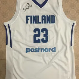 SJZL98 23 Lauri Markkanen Finlândia National Team Basketball Jersey Azul, Branco ou Personalizado Qualquer jogador para qualquer nome Bordado Men Jerseys